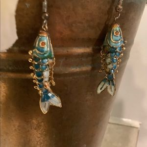 Blue & White Enamel Fish Earring, Vintage From The 70’s, In Very Good Condition,